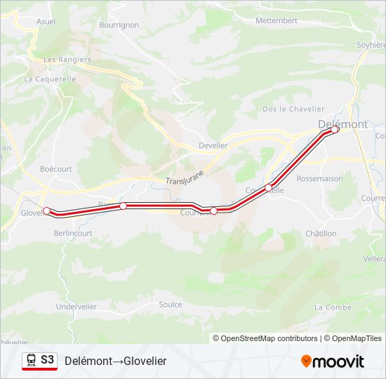 Plan de la ligne S3 de train