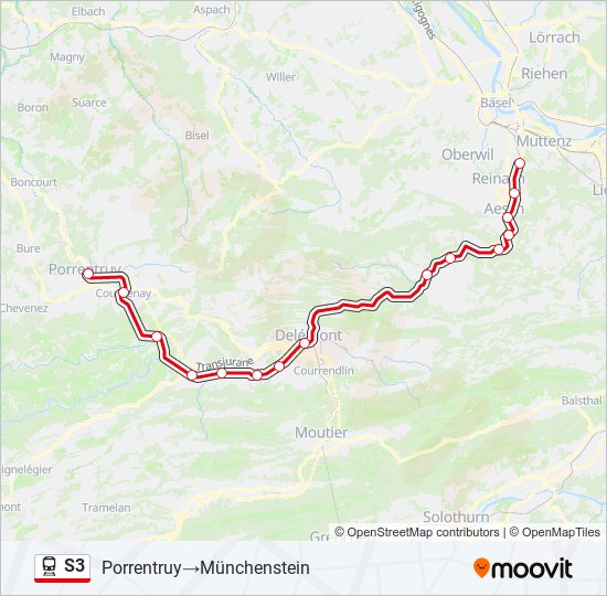 Plan de la ligne S3 de train