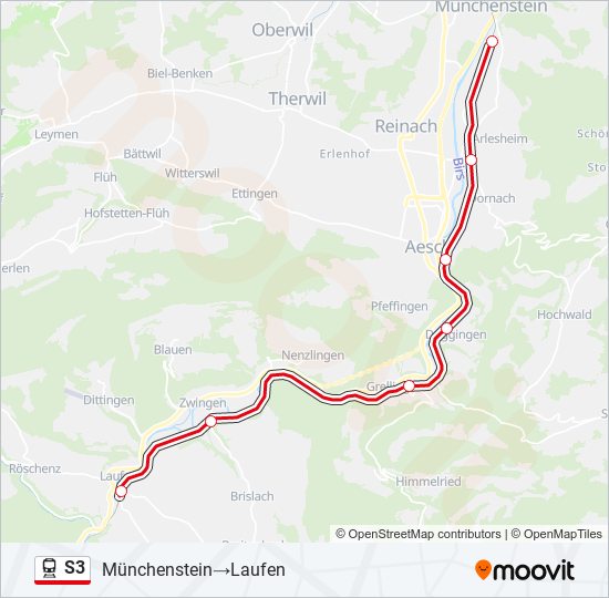 Plan de la ligne S3 de train