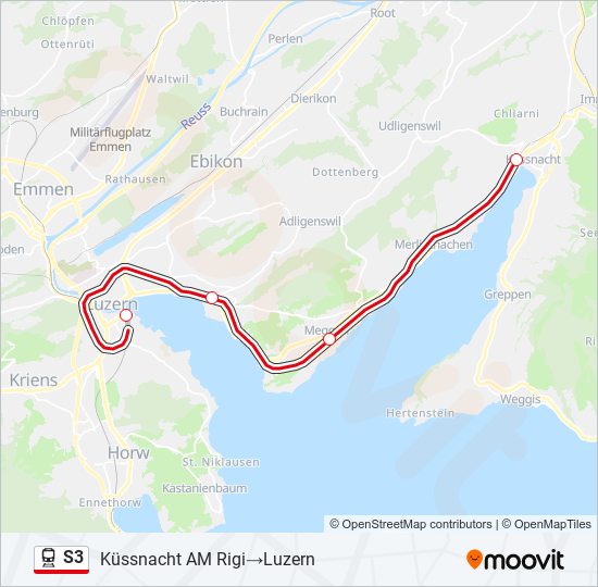 Plan de la ligne S3 de train