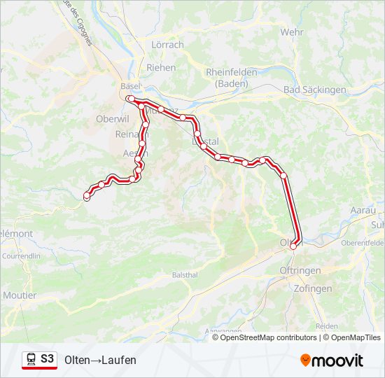 Plan de la ligne S3 de train