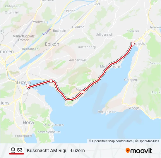 Plan de la ligne S3 de train