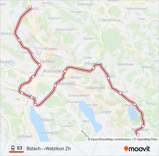 Plan de la ligne S3 de train