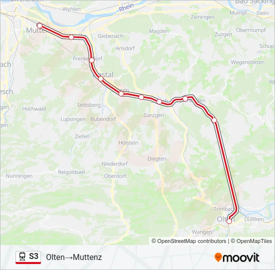Plan de la ligne S3 de train