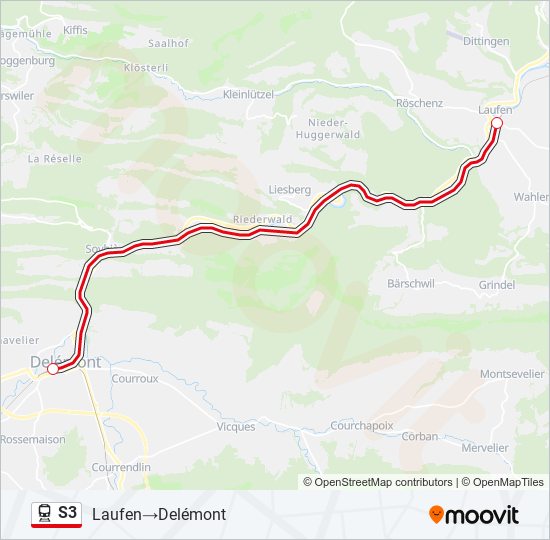 Plan de la ligne S3 de train