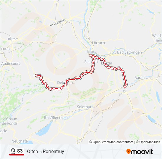 Plan de la ligne S3 de train