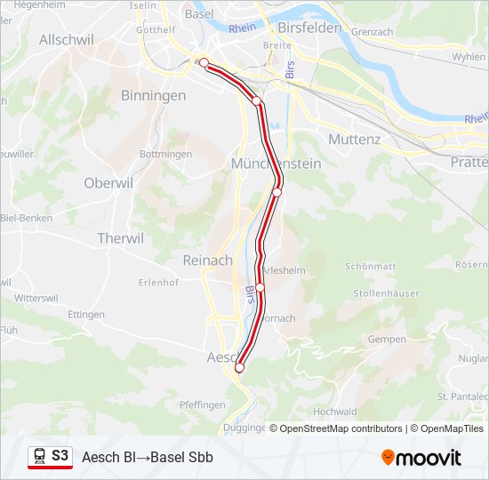 Plan de la ligne S3 de train