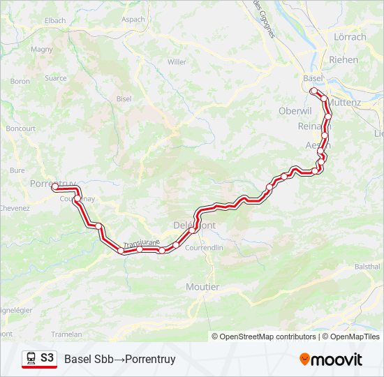 Plan de la ligne S3 de train