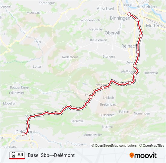 Plan de la ligne S3 de train