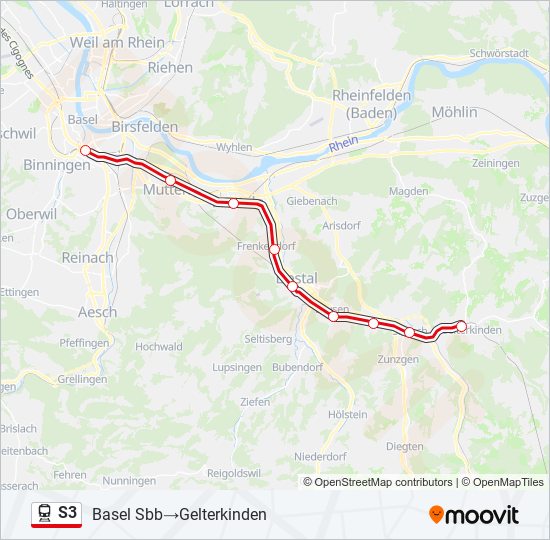 Plan de la ligne S3 de train