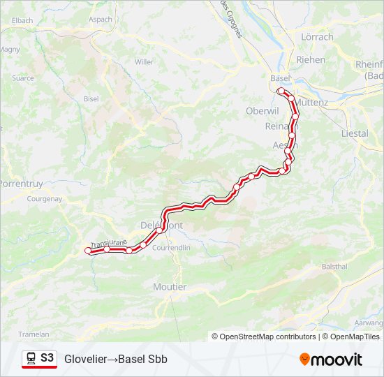 Plan de la ligne S3 de train