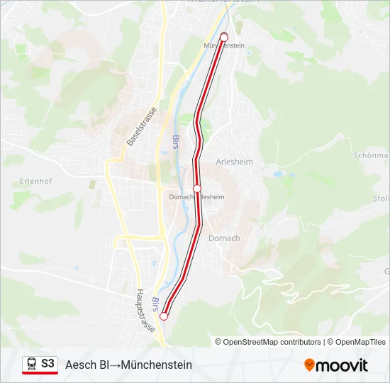Plan de la ligne S3 de train