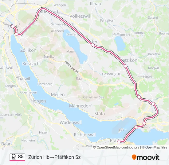 Plan de la ligne S5 de train