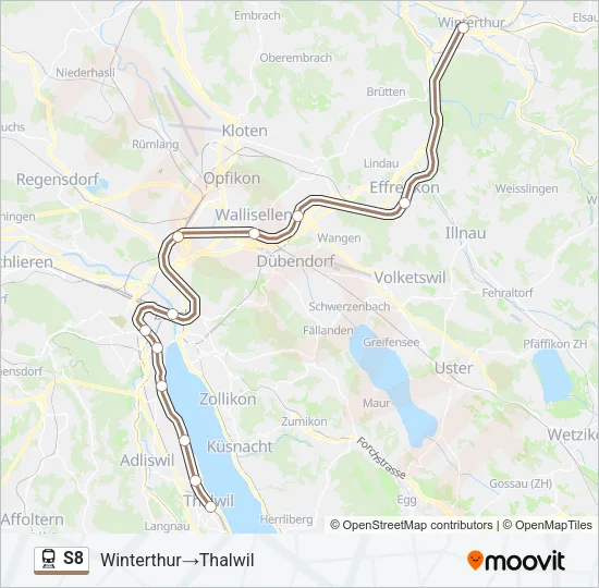 Plan de la ligne S8 de train