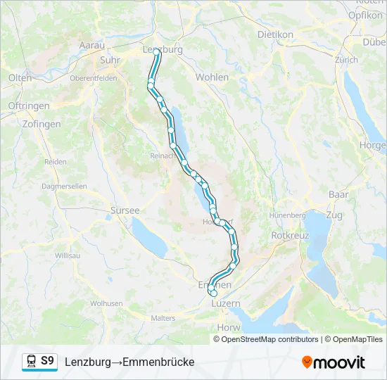 Plan de la ligne S9 de train