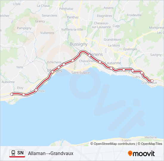 Plan de la ligne SN de train