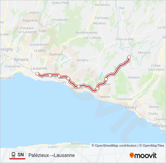 Plan de la ligne SN de train