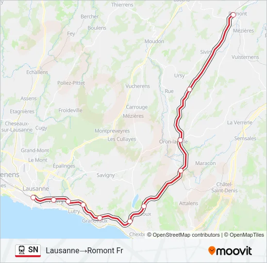 Plan de la ligne SN de train