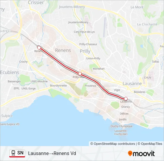 Plan de la ligne SN de train