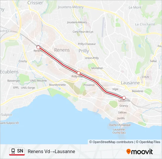 Plan de la ligne SN de train