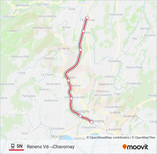 Plan de la ligne SN de train