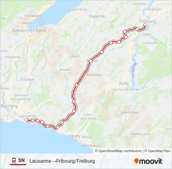 Plan de la ligne SN de train