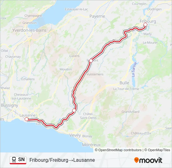 Plan de la ligne SN de train