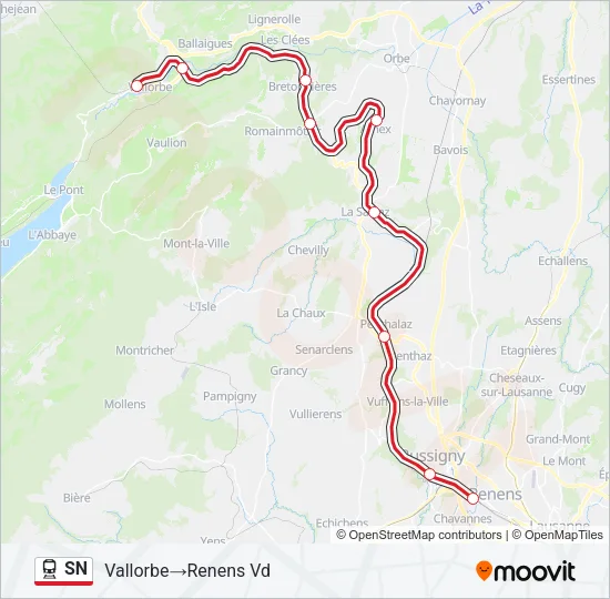 Plan de la ligne SN de train