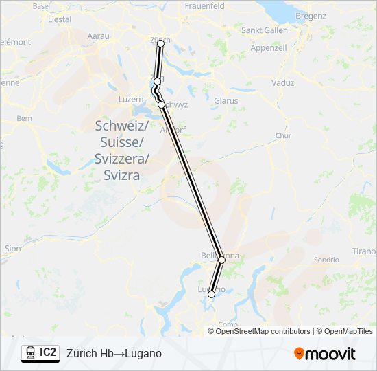 Plan de la ligne IC2 de train