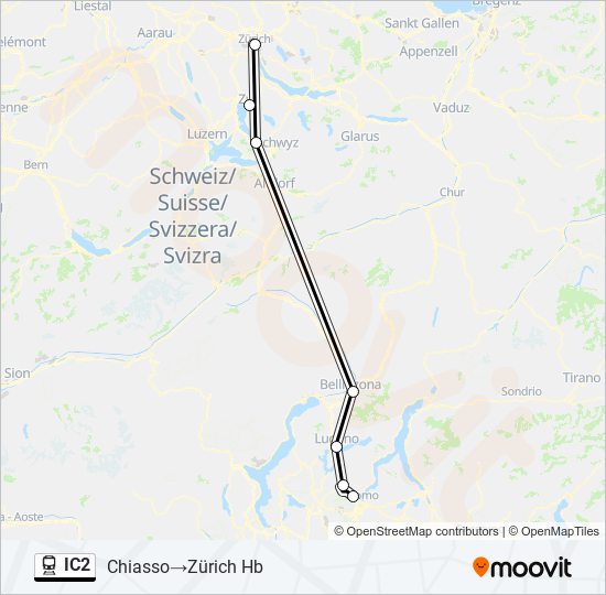 Plan de la ligne IC2 de train