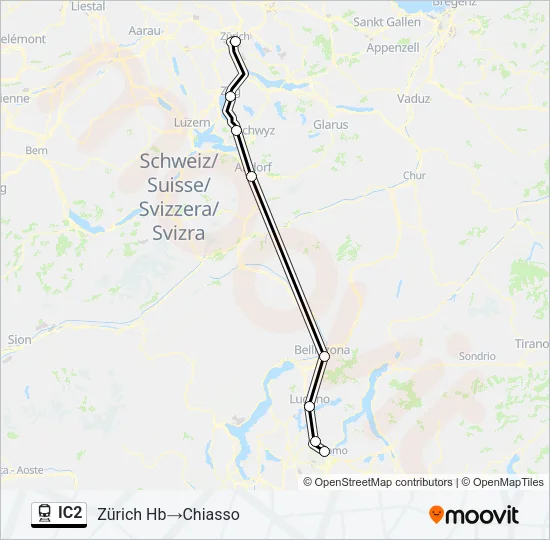 Plan de la ligne IC2 de train