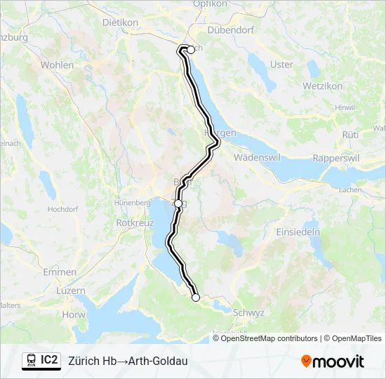 Plan de la ligne IC2 de train