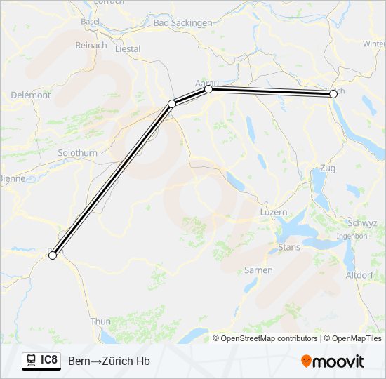 Plan de la ligne IC8 de train