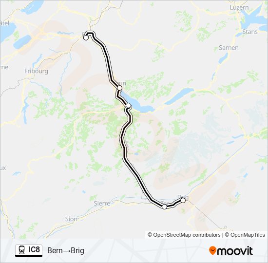 Plan de la ligne IC8 de train