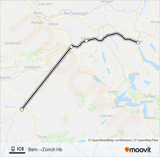 Plan de la ligne IC8 de train