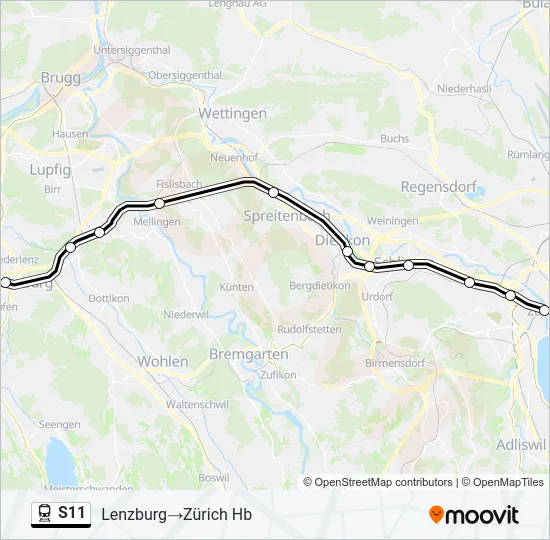 Plan de la ligne S11 de train