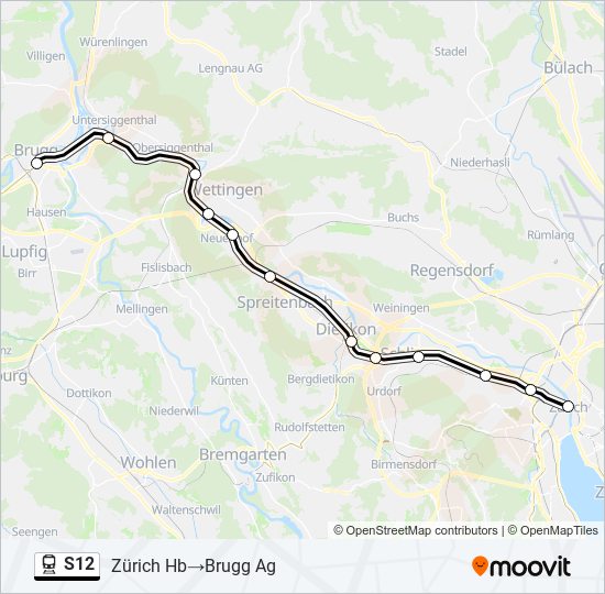 Plan de la ligne S12 de train