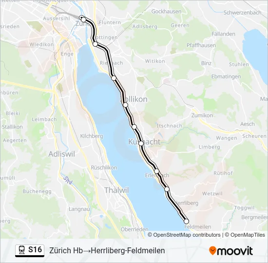 Plan de la ligne S16 de train