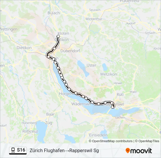 Plan de la ligne S16 de train