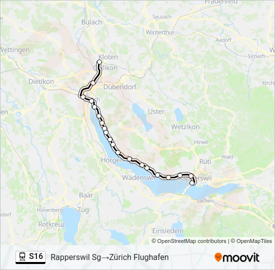 Plan de la ligne S16 de train
