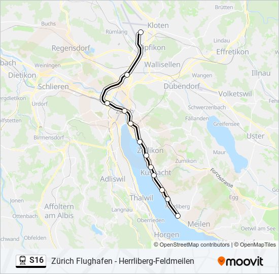 Plan de la ligne S16 de train