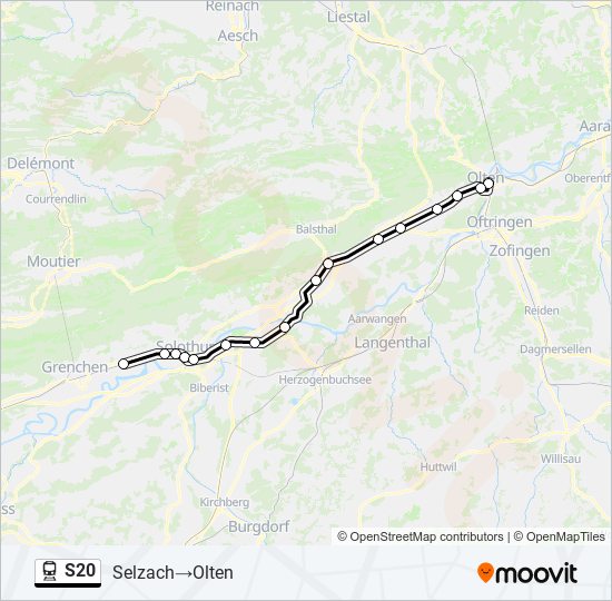 Plan de la ligne S20 de train