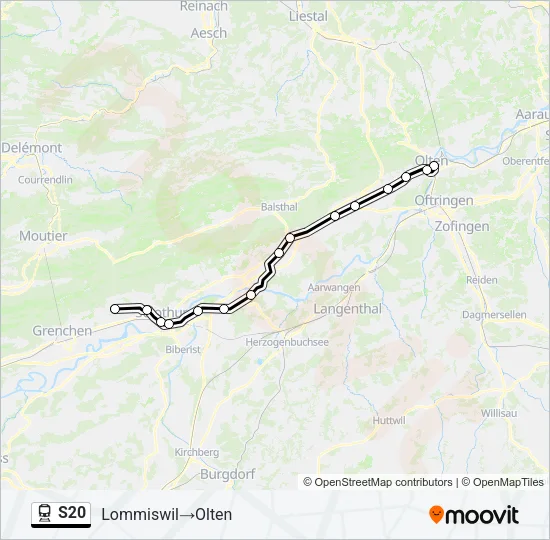 Plan de la ligne S20 de train
