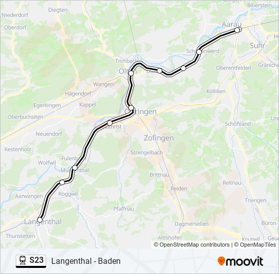 Plan de la ligne S23 de train