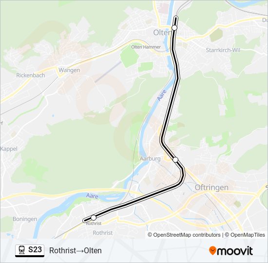 Plan de la ligne S23 de train