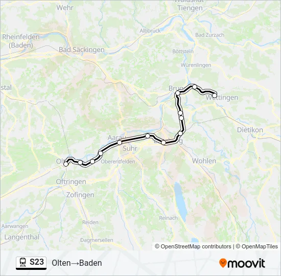 Plan de la ligne S23 de train