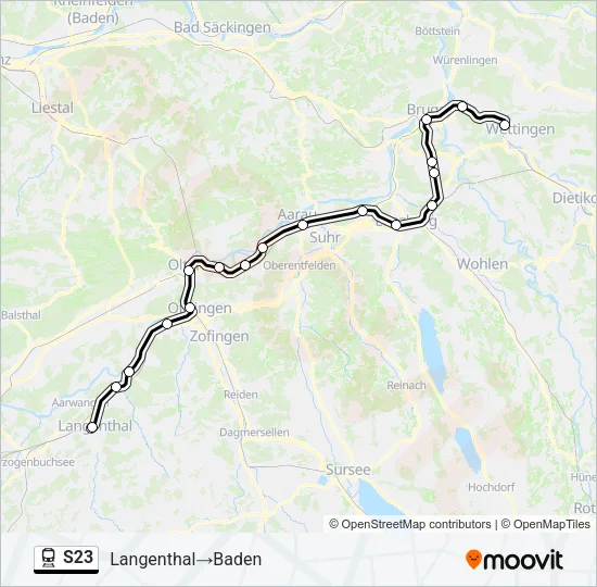 Plan de la ligne S23 de train