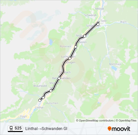 Plan de la ligne S25 de train