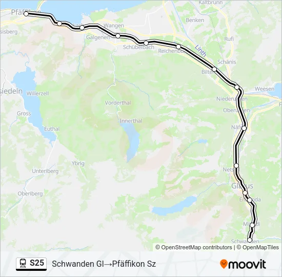 Plan de la ligne S25 de train