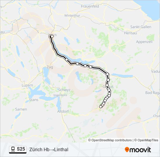 Plan de la ligne S25 de train